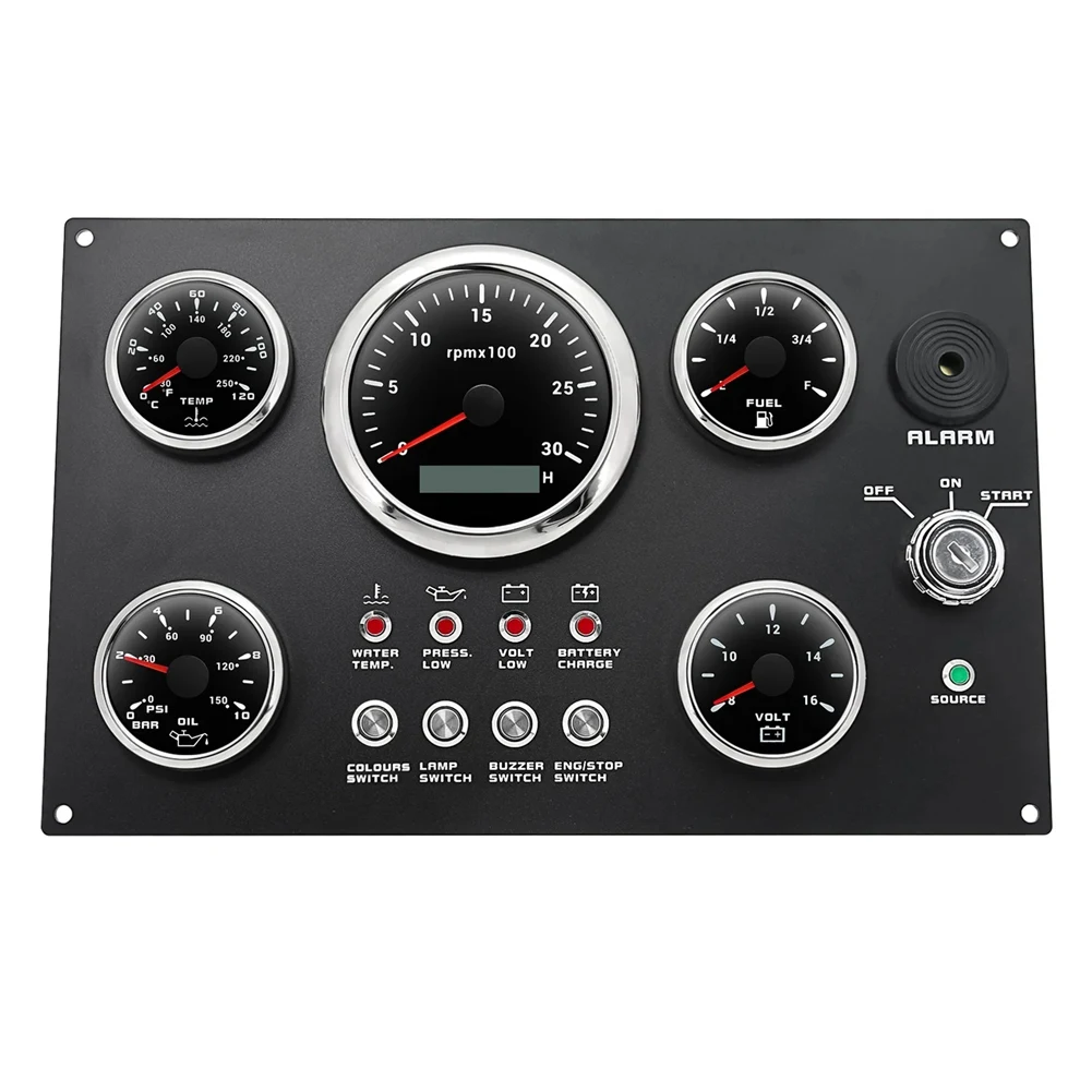 Super Sale LED Gauge Set with Instrument Switch Panel Water Temp+Fuel+Oil Press+Voltmeter+ Tachometer for Marine Boat Car