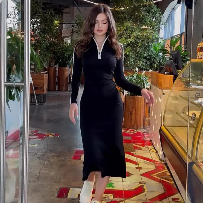 

European Style Slim Fit Long Sleeve Pullover with Comfortable Casual DesignvCollar Dress