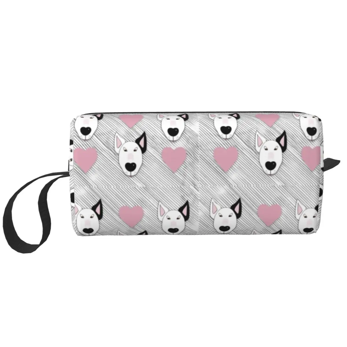 Travel Bull Terrier Dog Hearts Stripes Pattern Toiletry Bag Fashion Animal Cosmetic Makeup Organizer Beauty Storage Dopp Kit Box