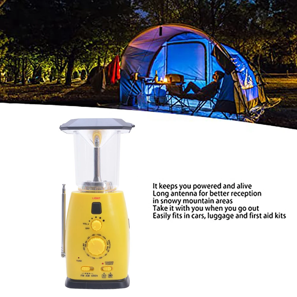 

Emergency- Flash Hand Crank Solar Power LED Camping Emergency- Flashlight Torch Lamp Phone Hand Crank LED Flash Support AM/FM
