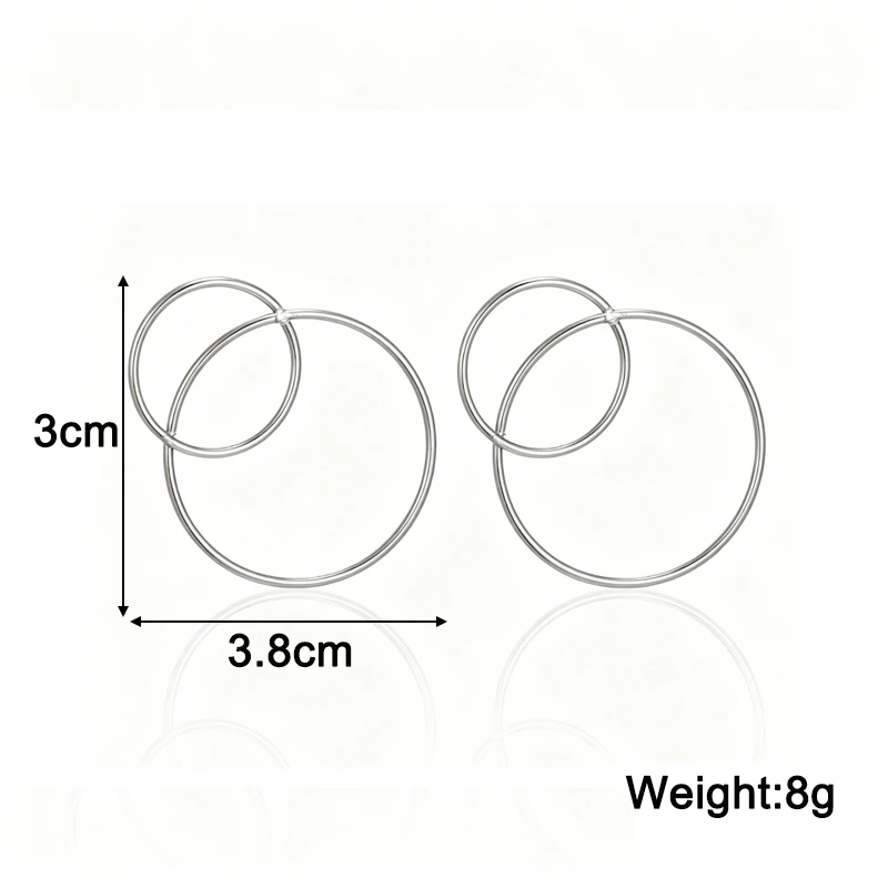 Double Circles Women's Stud Earrings Small Circle in Big Circle Unique Design Unusual Earrings for Female Gold Color Ear Jewelry