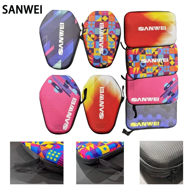 SANWEI-raqueta de tenis de mesa T5000 DIY, Juego de Bolsa de almacenamiento, nueva raqueta hexagonal deportiva específica, calabaza de carcasa dura, 5 madera, 2 murciélagos de carbono