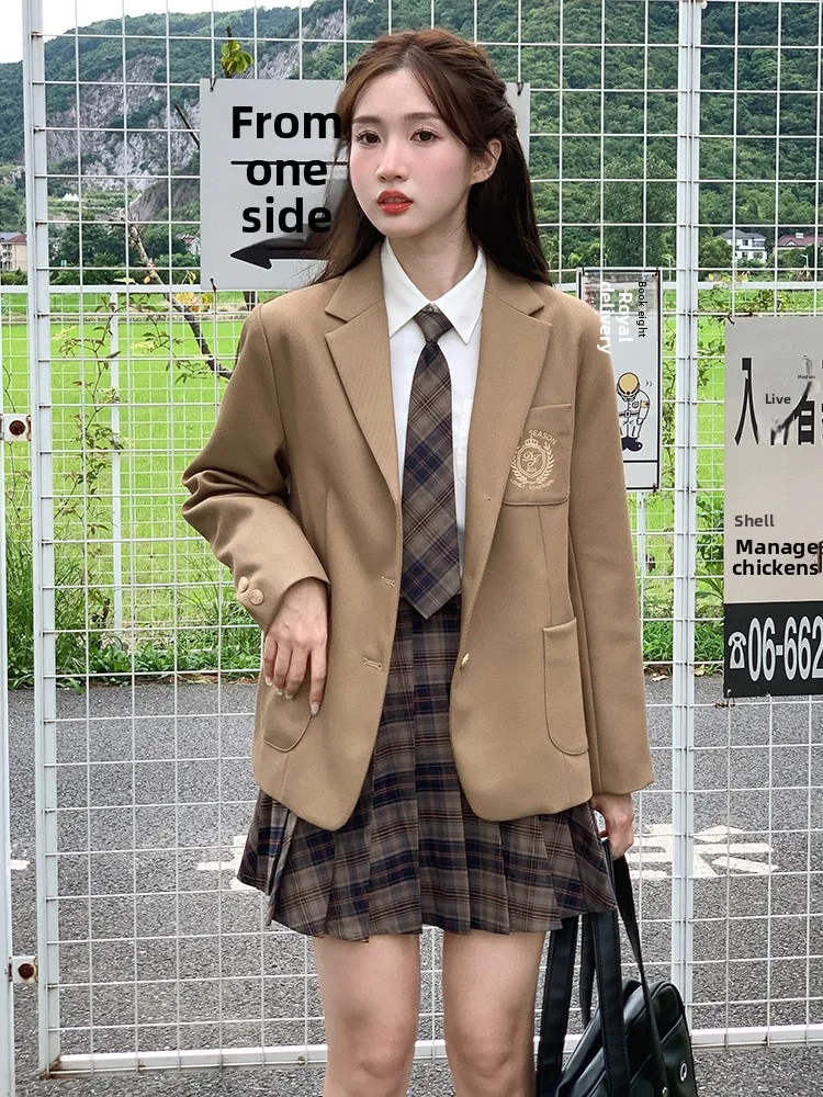 

Tokyo Annual Record JK orm School Sle Women's Casual Brown Suit Jaet And Skirt Set Spring Autumn Seasonal Wear