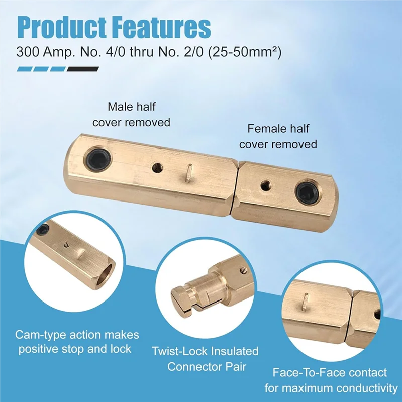 

ABBO-Insulated Connector Pairs, Positive Cam Twist-Lock 3PK For Welding Lead Connections For Welding Cables