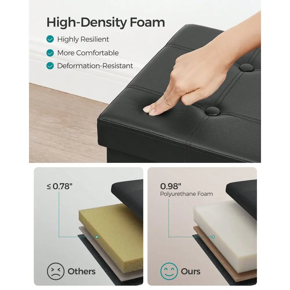 30 Inches Folding Storage Ottoman Bench Storage Chest Footrest Padded Seat Faux Leather, Holds  To 660 Lb Black, White, Brown