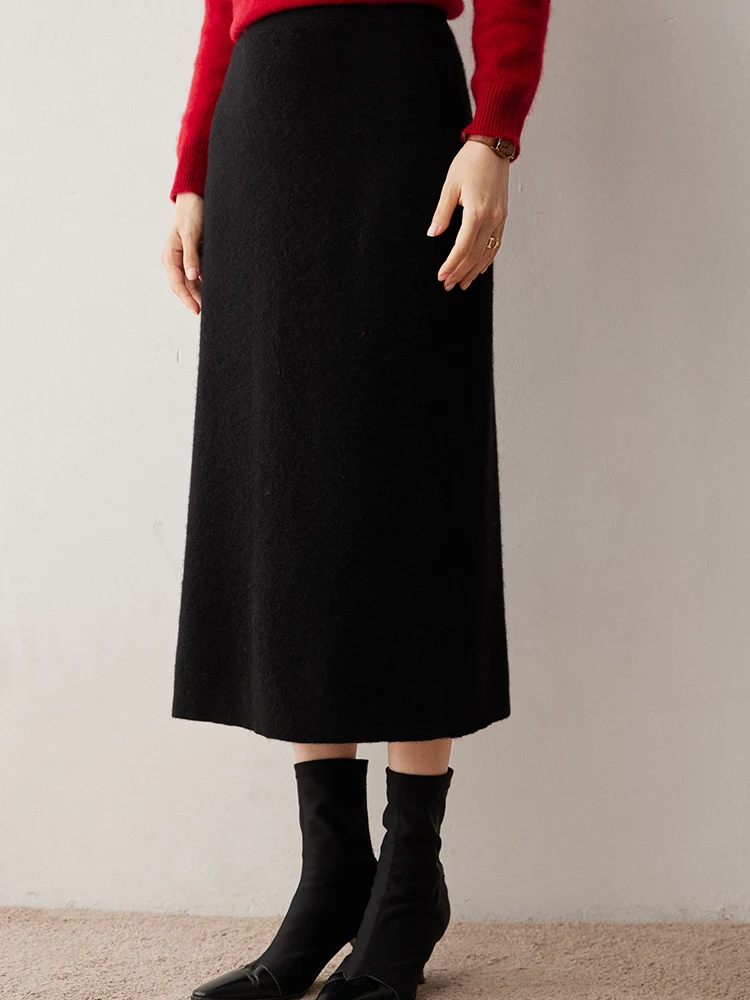

CHICUU Women's 100% Cashmere Knit Skirt A-line Thick Mid-calf Skirt Autumn Winter Office Lady Grace Cashmere Skirt Knitwear
