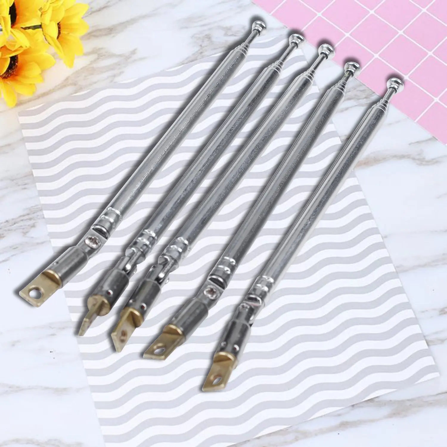 5 Pcs 32cm Length 5 Section Telescopic AM FM Radio Antenna 180 Degree