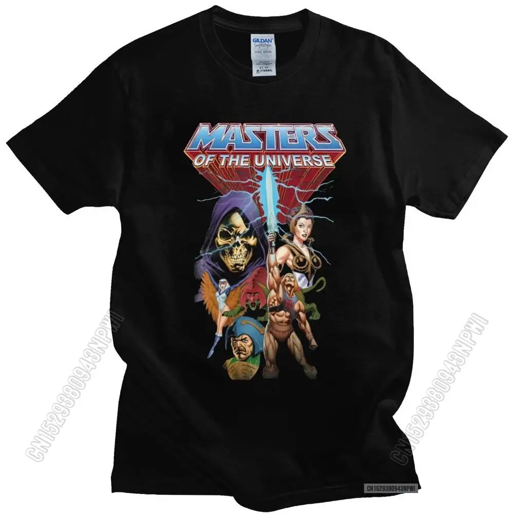 Klasyczny He-Man i mistrzowie wszechświata T Shirt mężczyźni czysta bawełna Anime szkielet 80s She-Ra bestia koszulka graficzna Tee Top