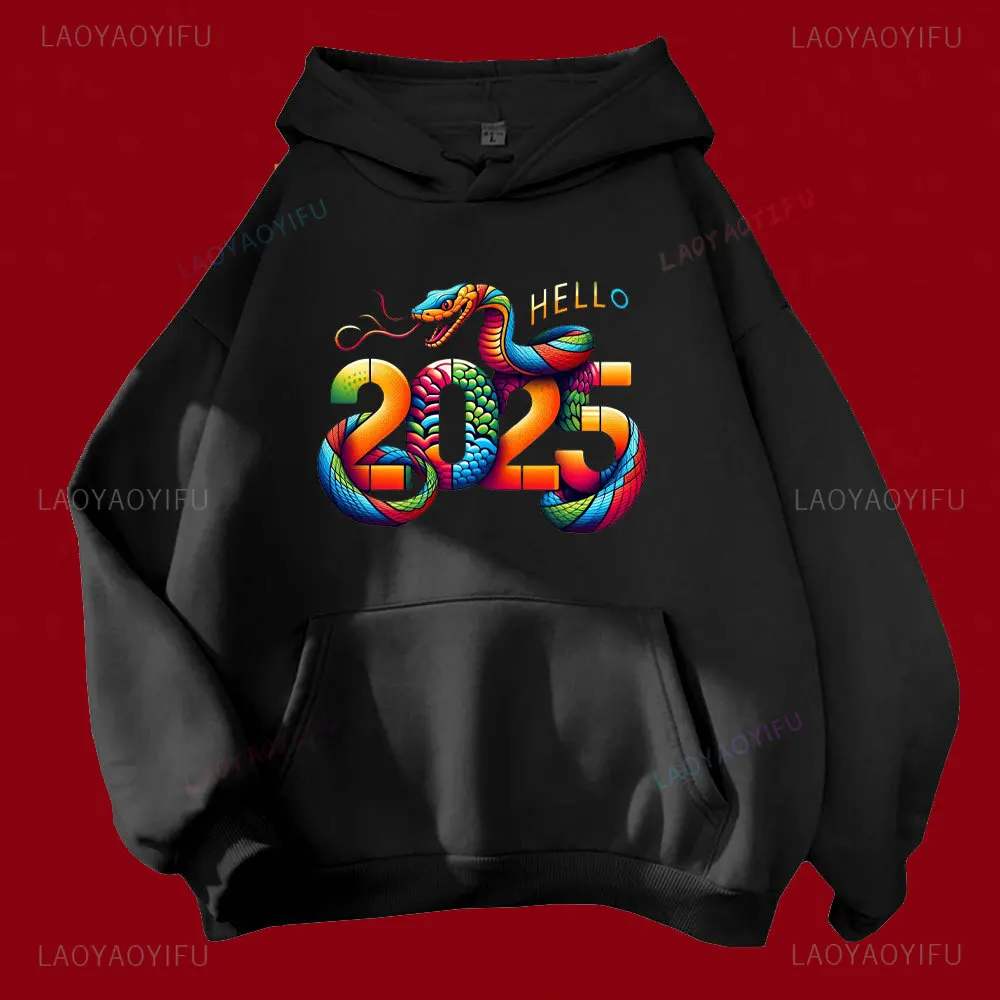 2025 Everything Goes Well Woman Man Hoodie Chinese Lunar New Year Year of The Snake Happy New Year Kawaii Cartoon Sweatshirt