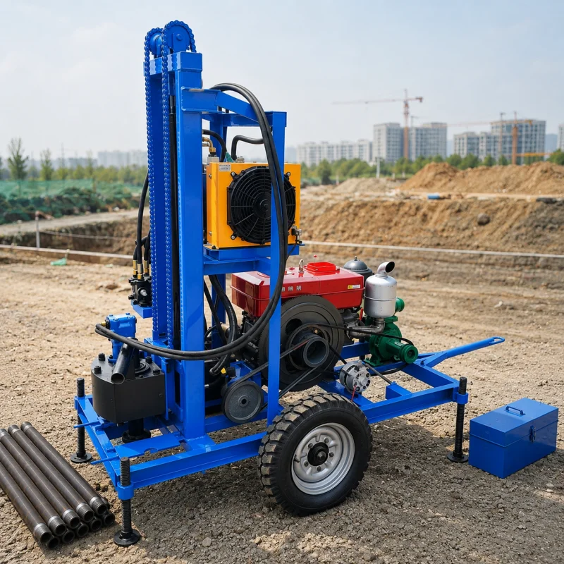 Trailer Mounted Diesel Water Well Drilling Rig For Groundwater Exploration With Strong Drilling Power Source Factory Wholesale