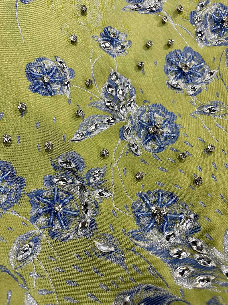 MIUXIMAO 2025 แฟชั่น Royal Luxury Jacquard ฤดูร้อนชุด 3D ดอกไม้เพชรชุด A-LINE สั้นสีเขียวชุดผู้หญิง Vestides