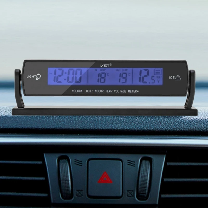 Car Clocks and Temperature with Backlight , Vehicle Lcd Small Electronic Clock for Dashboard Car Clock