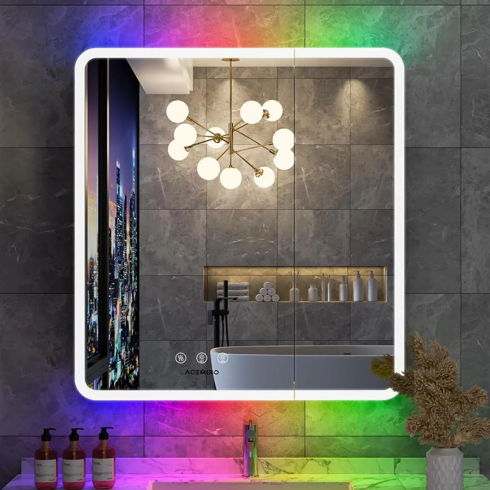 Medicine Cabinet with Lights, 30×32 Inch LED Medicine Cabinets for Bathroom, Bathroom Mirror Cabinet with 3 Color Lights, RGB Mu