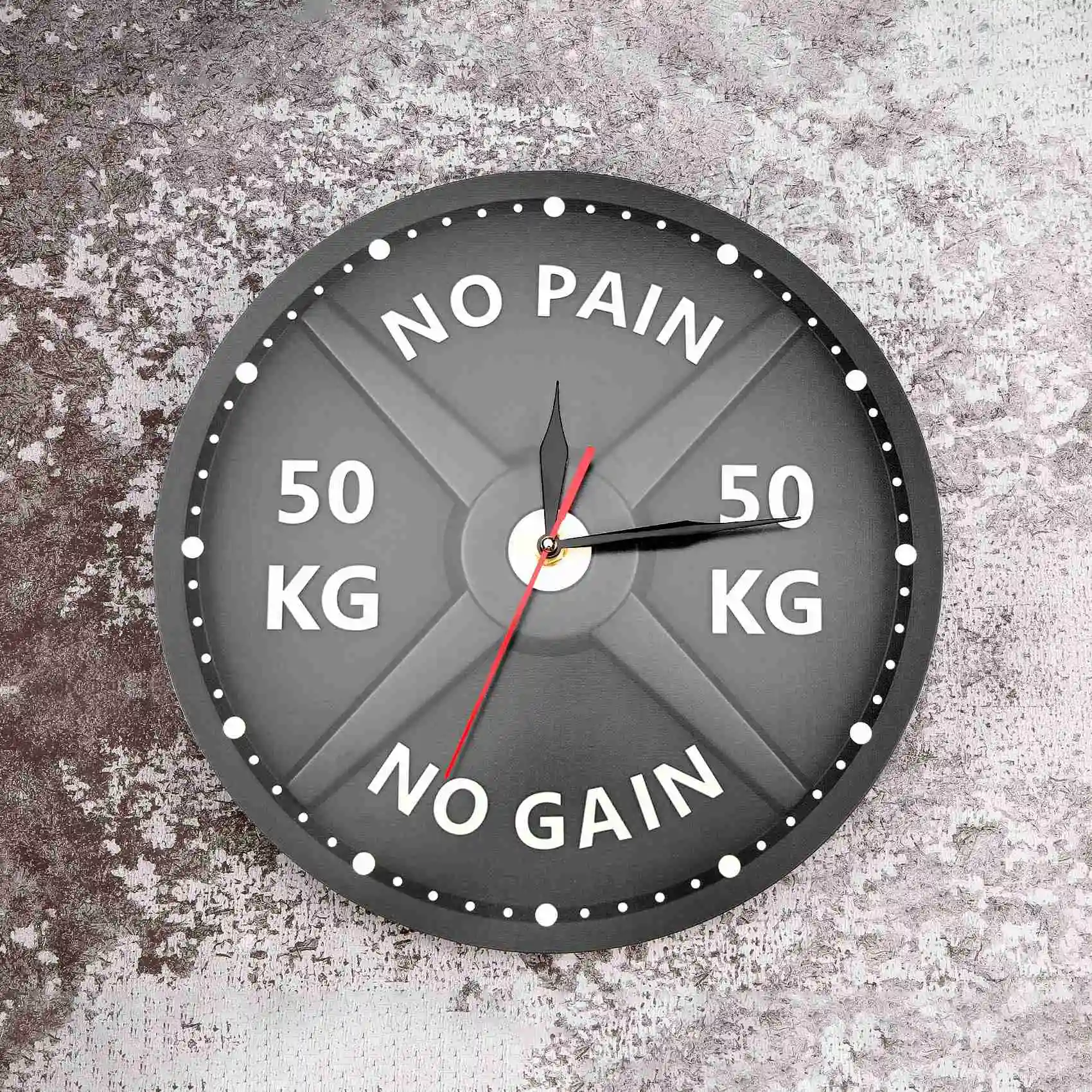 ALIM-Strongman 50KG Creative Print Wall Clock Circular Gym Weight Lifting Dumbbell Bodybuilding Silent Acrylic Clock