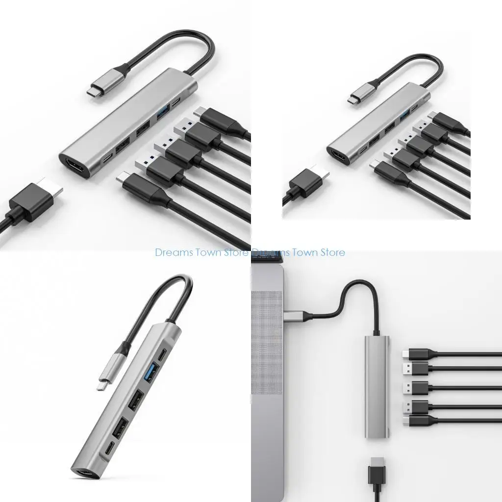 HX6A Multiport Aluminum USB C Hubs 6 In 1 Supports 4K Display And Power Delivery