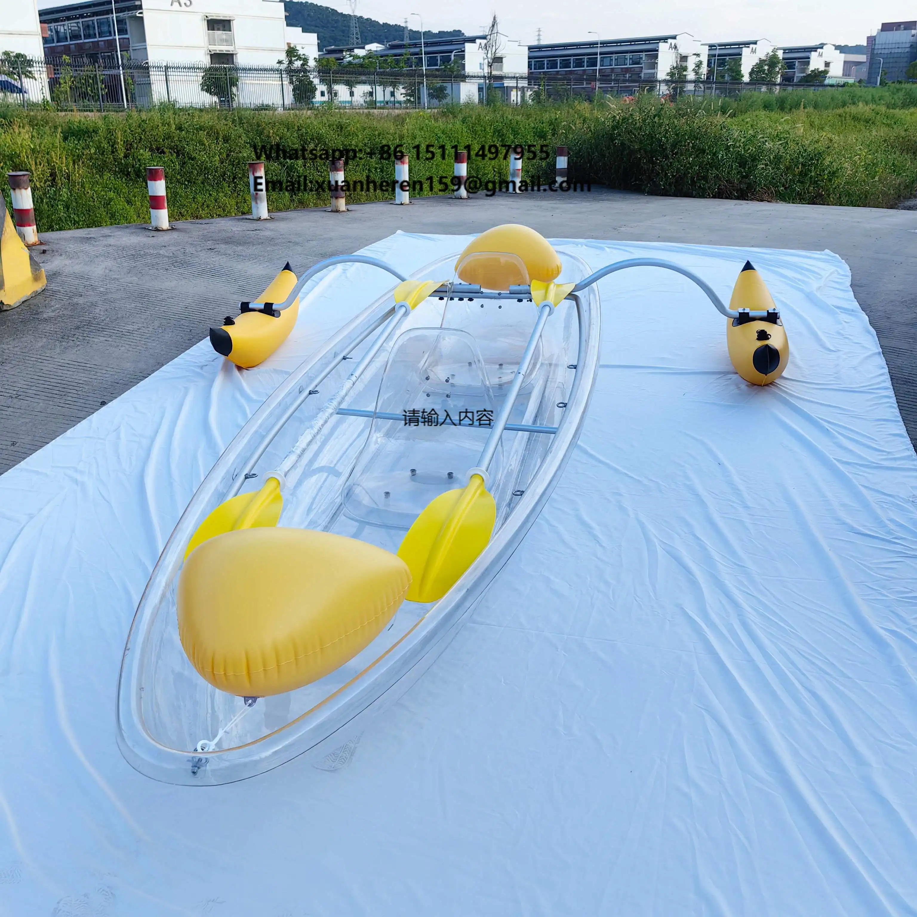 

Transparent Canoe Kayak Clear Bottom Double Kayak Boats With Luxury Side Balancing Air Bag PC Clear Kayak for Wholesale