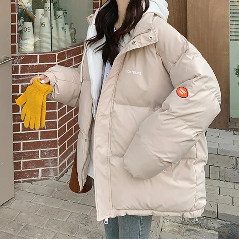 HELIAR Women Fake Two Piece Hooded Cotton-padded Jacket Thicken Loose Warm Casual Parkas Autumn Winter Zipper Women Down Jacket