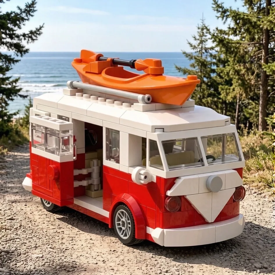 Vintage Strand-Camper-Van Bausatz Retro Wohnmobil-Modell mit Kajak DIY Bastelset Deko-Geschenk für Hobby-Sammler