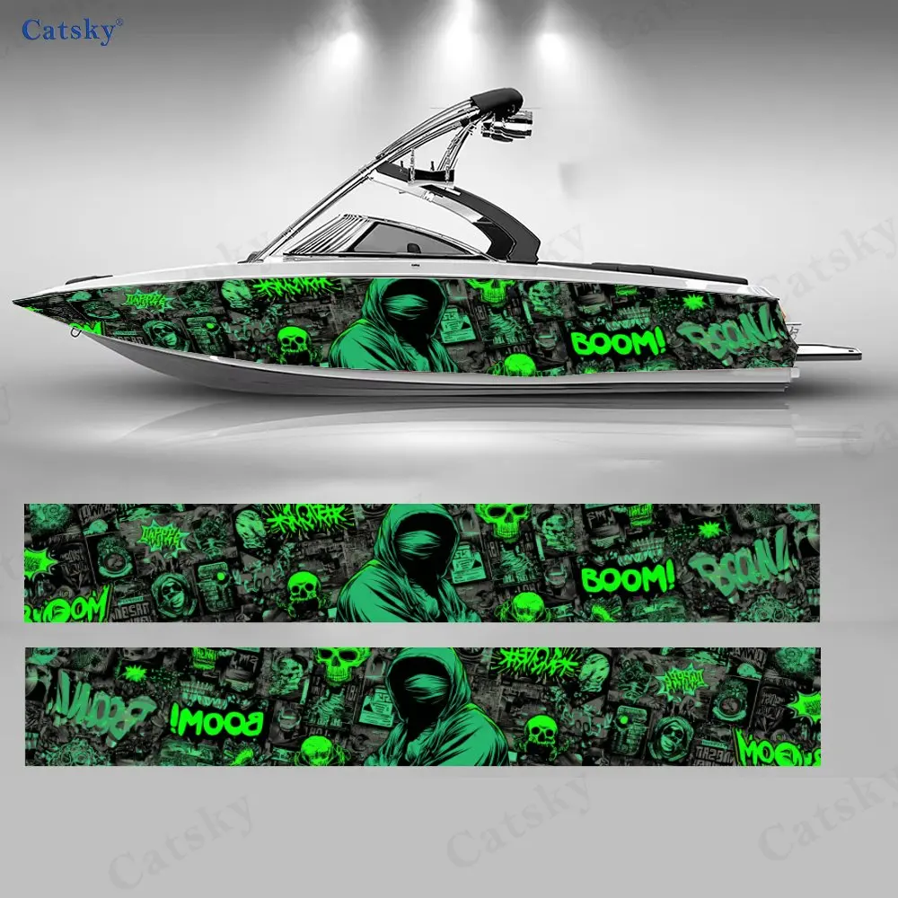 

2Pcs Neon Phantom Boat Stickers, PVC Waterproof Durable Vinyl Wrap Decals for Fishing Boats, Durable and Stylish Design