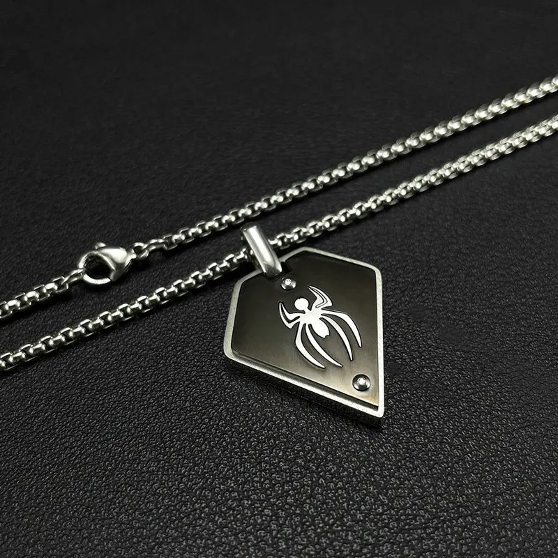 Stainless steel retro hip hop minimalist geometry spider pendant necklace for men