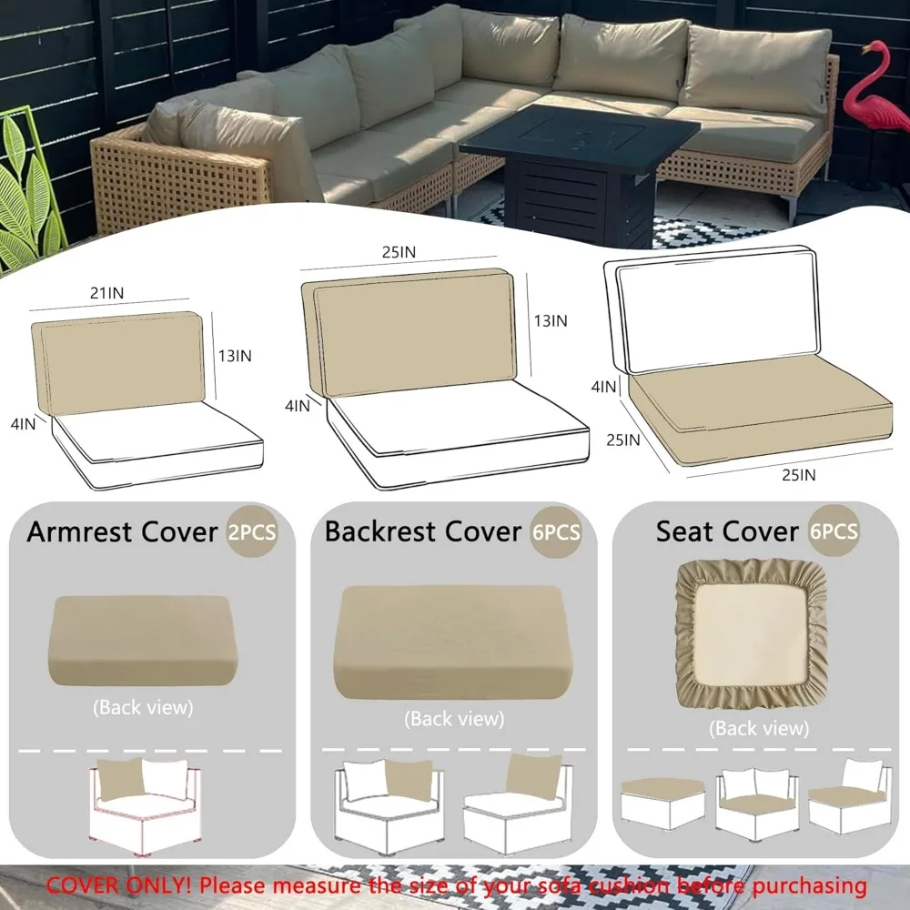 Sqodok Outdoor Kussenhoezen 14 Stuks Patio Kussen Kussenhoezen, Vervanging Waterdicht voor 6-Zits Bank, Tuinmeubilair Cushi