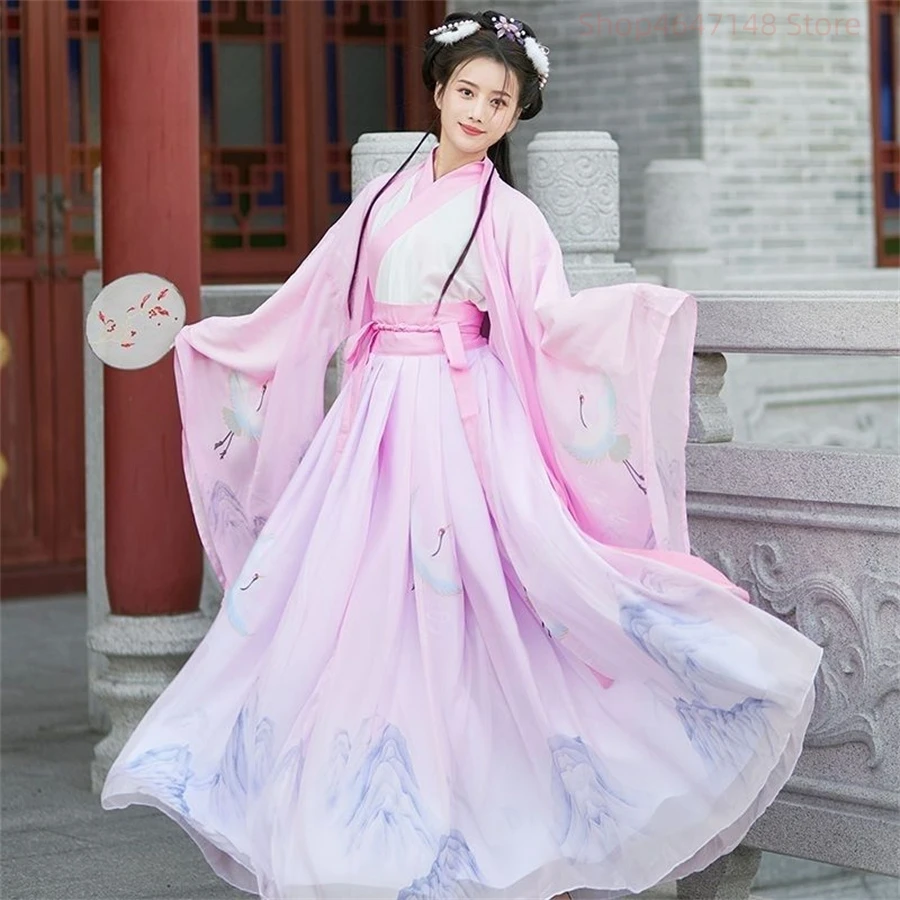 Chinese Style Women Oriental Vintage Hanfu Costumes Floral Embroidery Fairy Dresses Traditional Ancient Princess Daily Outfits