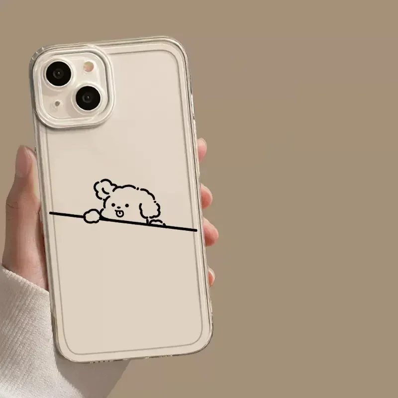 Funny Dog Cat Couple Paired Phone Case for iPhone 16 15 14 12 11 13 Pro Max Mini 7 8 Plus SE Cartoon Fish Clear Cover Coque Skin