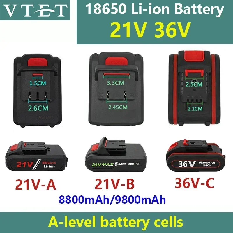 

2024 VTET 21V 36V 9800mah Electric Drill Tool Rechargeable Lithium Battery Electric Screw Driver Electric Drill Li-ion Battery