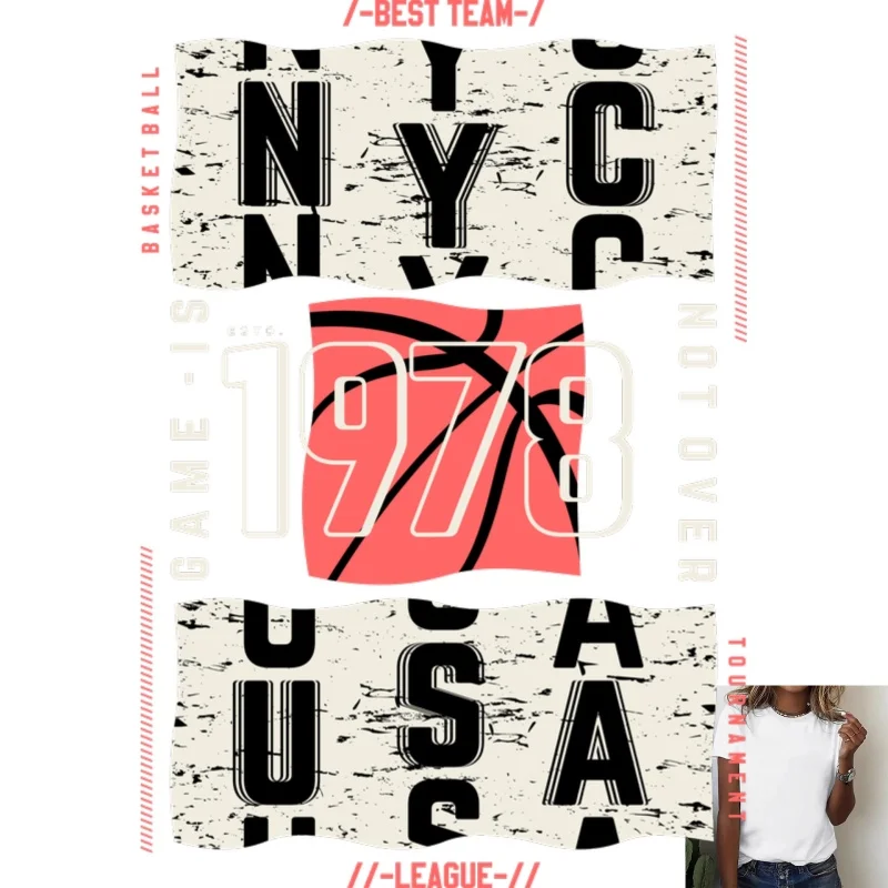 Vintage Basketball Style NYC USA 1978 Heat Transfer White Ink Iron - on Patch, Suitable for T - shirts/Canvas Bags, Street