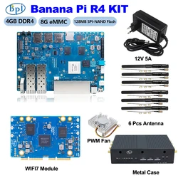 Banana Pi BPI-R4 MT7988A (Filogic 880) Smart Router Board With BPI-R4-NIC-BE14 wifi7 Module Case Fan Power Supply ﻿