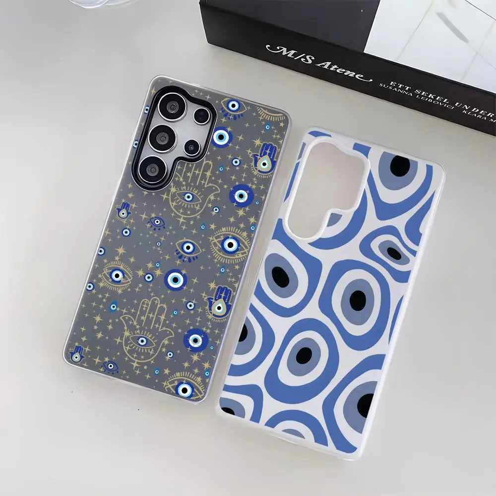 Evil Eye Hamsa Pattern Phone Case For Samsung Galaxy S25 S24 S23 Ultra Jelly Clear Case Soft TPU 2-in-1 Shockproof Cover