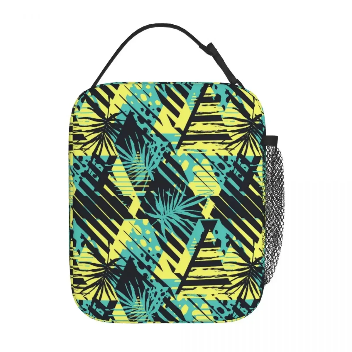 Palm Leaf Print Lunch Bag Abstract Geometrical Casual Lunch Box For Women Travel Cooler Bag Waterproof Designer Tote Food Bags