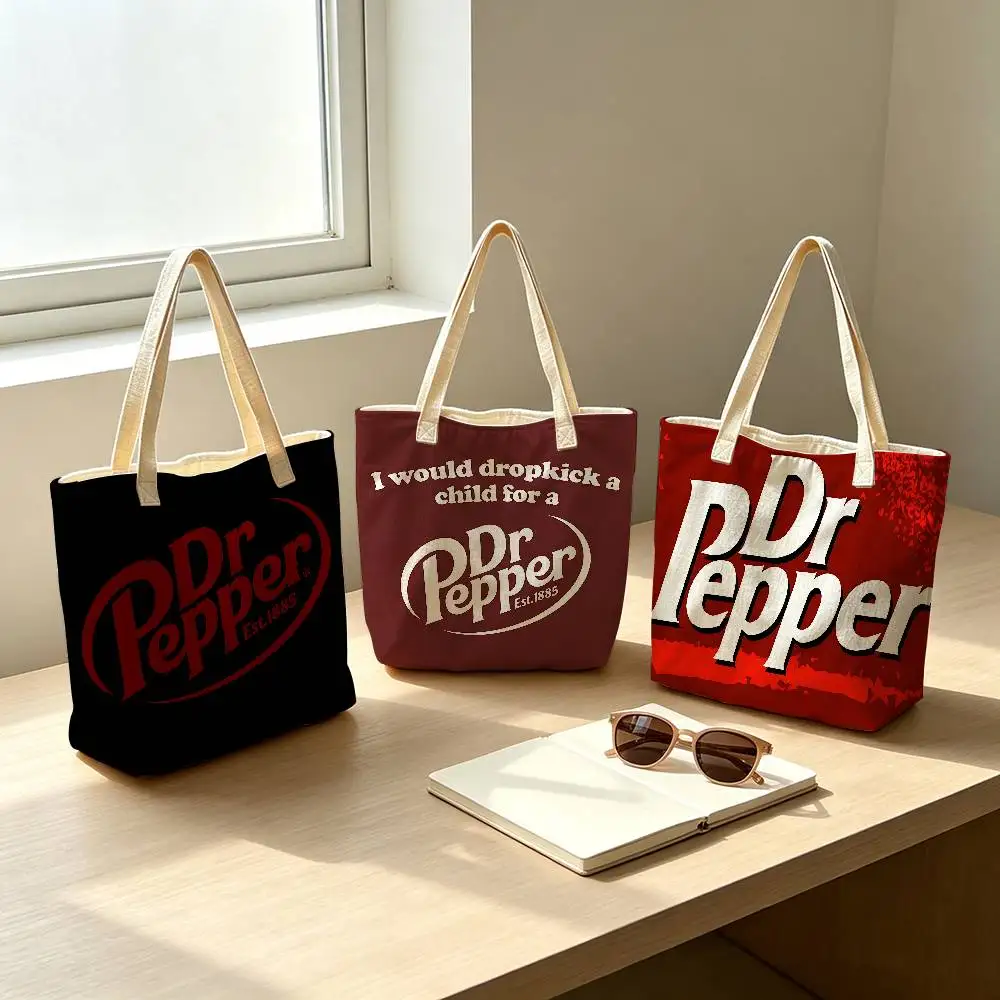 D-Dr Pepper Women Picnic bag Eco Reusable Female Tote Bag College Picnic bag Retro Large Ladies