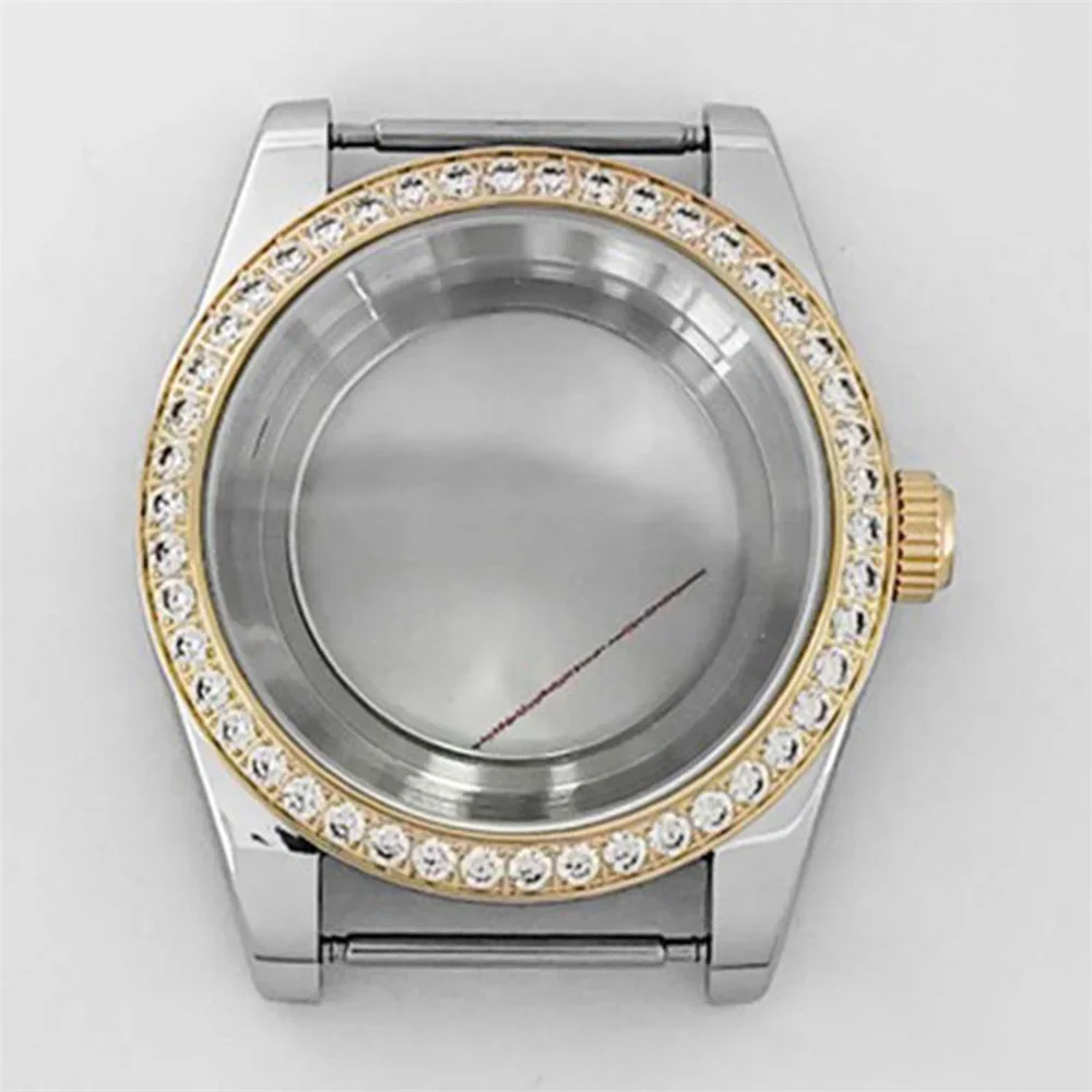 39mm Stainless Steel Diamond Sapphire Glass Watch Case for NH35 NH36 Movement Watch Parts Gold Rose Silver Color