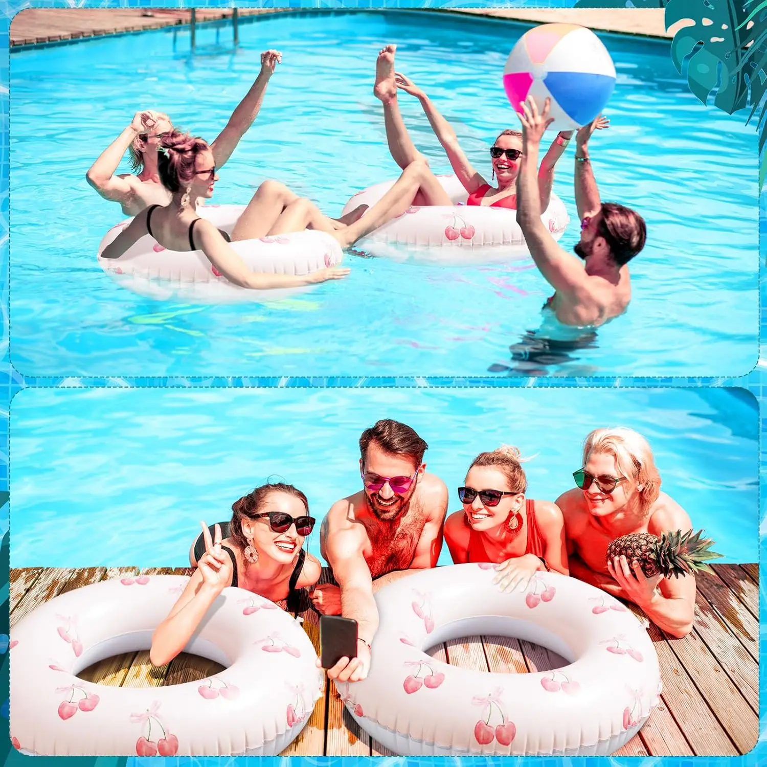 2 pièces rose arc gonflable piscine flotteur nœud cerise flotteurs piscine Tubes gonflage anneau de natation été en plein air plage eau flotteur