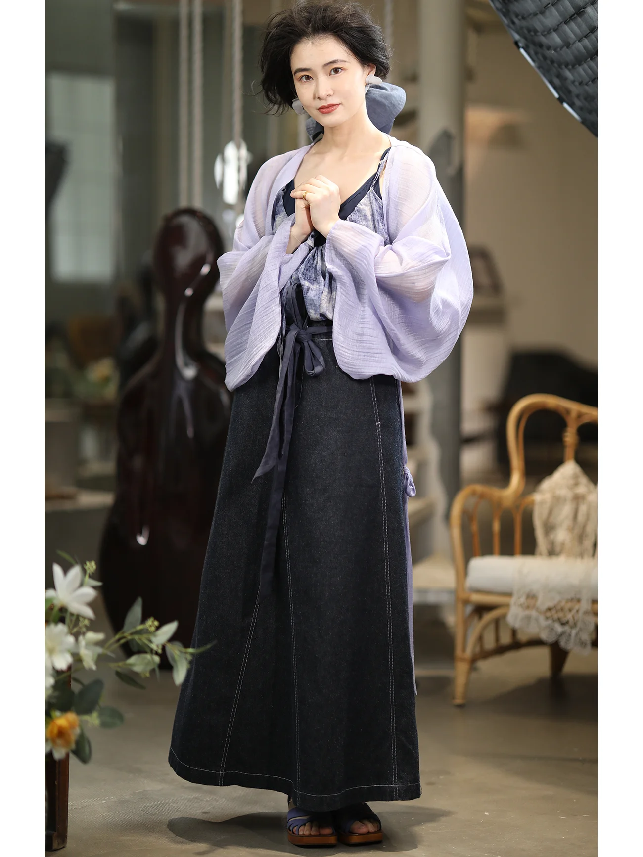 Ninth Cloud Han  Purple Rhythm Pipa Sve Silk Lightweight Transparent Texture Lyocell Fine Sun Protection Camere Ca...