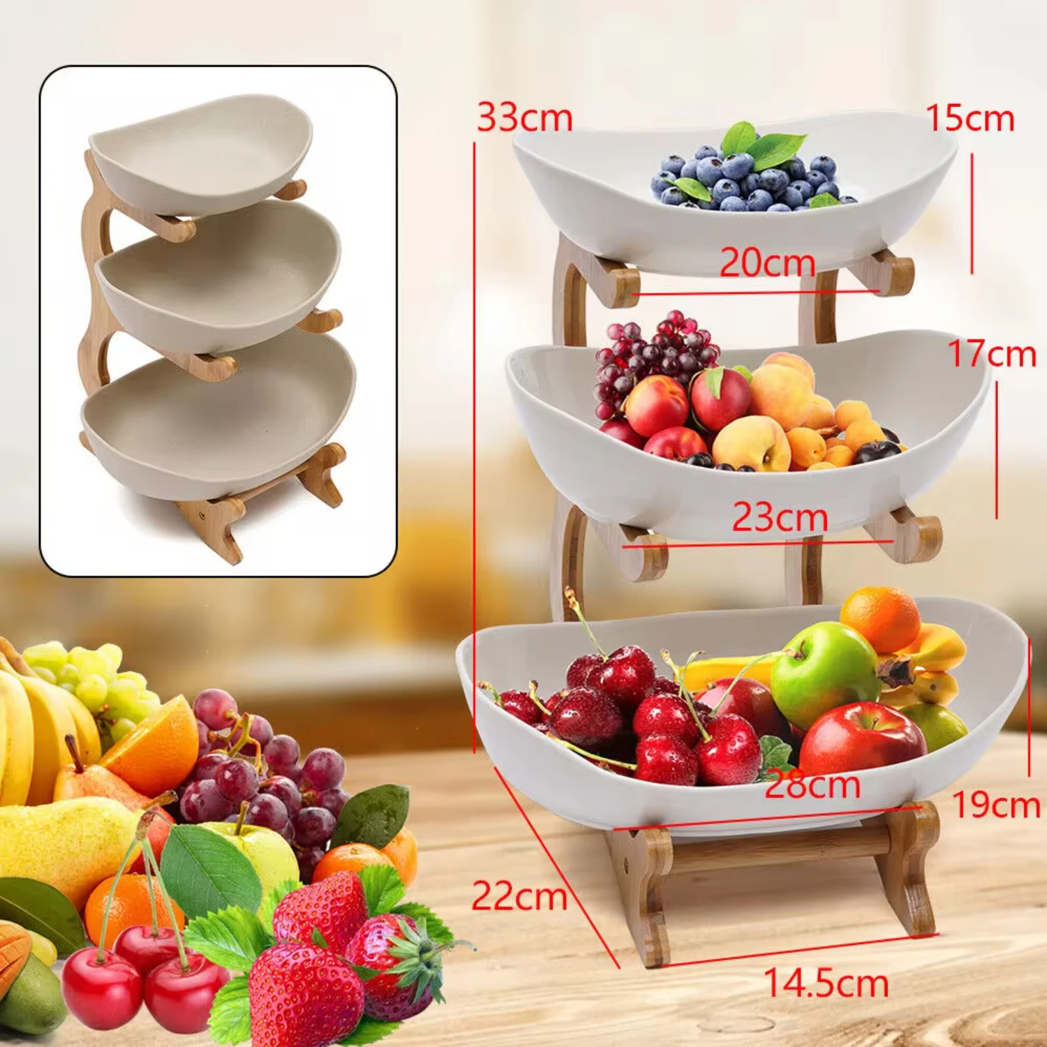 3 Tier Ceramic Fruit Basket Holder Bowl Stand Dining Table   Decor