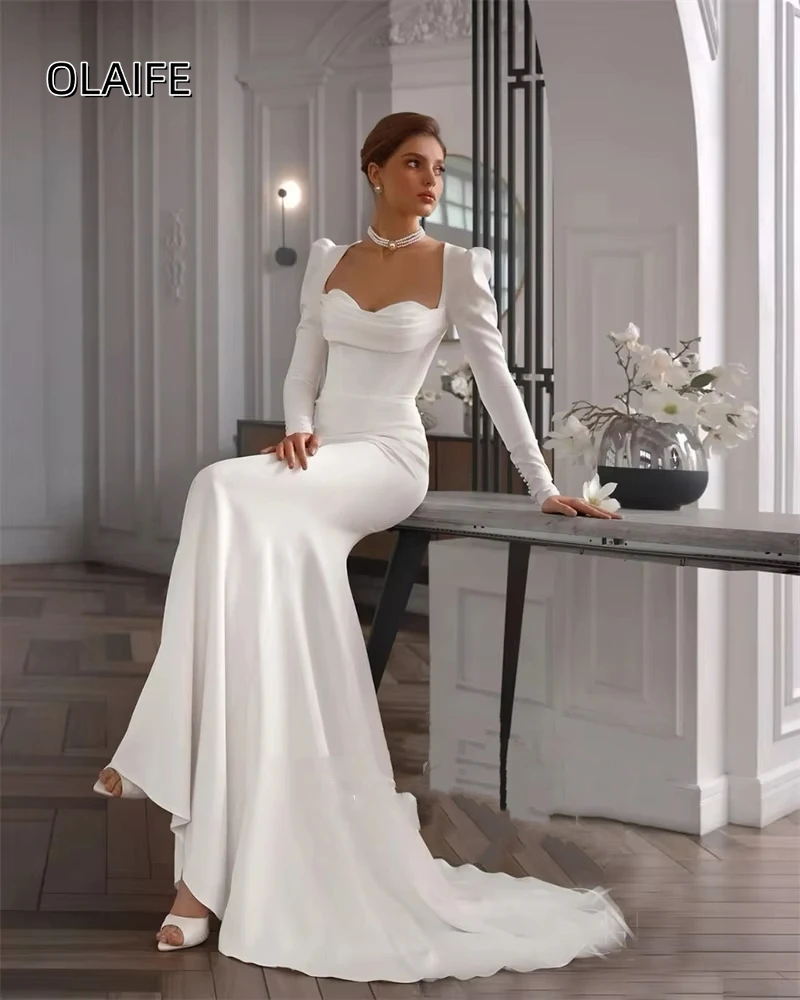 Customized Modern Simple Wedding Gowns Long Sleeves Sweetheart Backless Sexy Mermaid Bride Dress Corse trobe de mariée