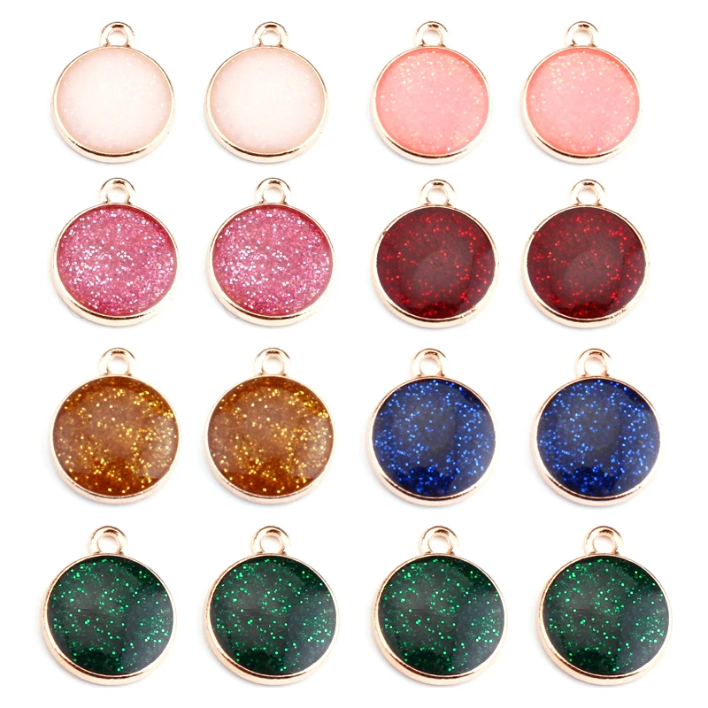 10pcs Shiny Glitter Round Enamel Metal Charms for Bracelets Necklaces Earring Jewelry Making Supplies Diy Keychain Accessories