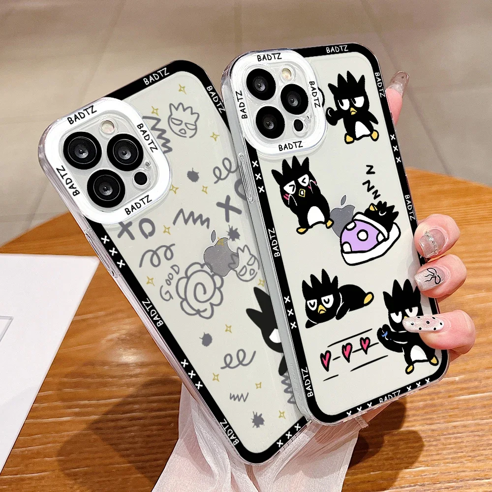 Cute BAD BADTZ-MARU Phone Case for iPhone 16 15 14 Plus 13 12 Mini 11 Pro Max X Xs XR 7 8 Border Print Transparent Soft Cover