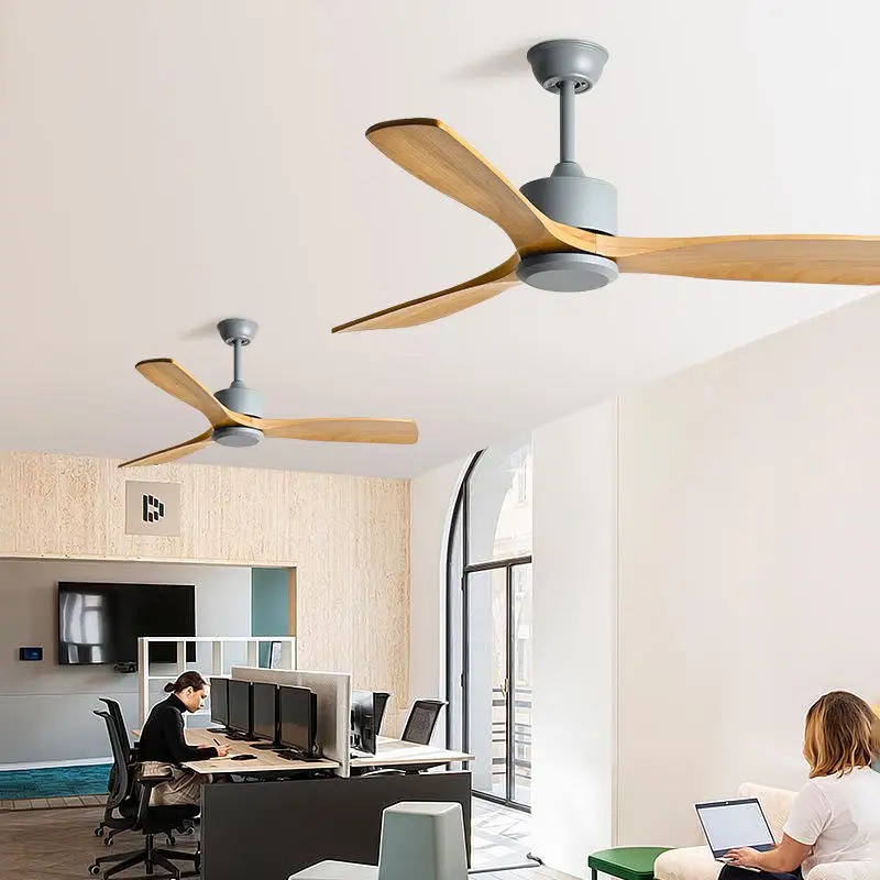 Modern 52 Black Ceiling Fan with Light Emitting Diode and Remote Control AC Motor Wooden Blades