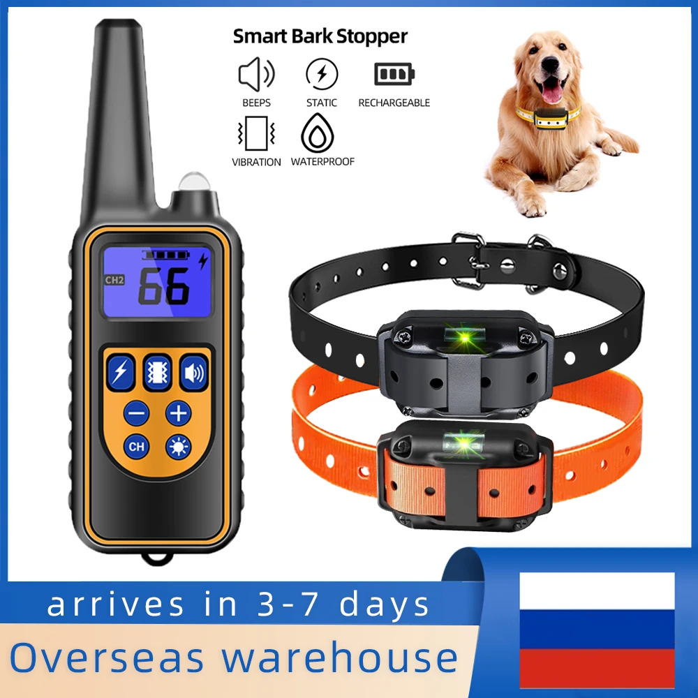 Collier de dressage électrique pour chien, 800m, étanche, télécommande pour animaux de compagnie, Rechargeable, avec son de Vibration et de choc