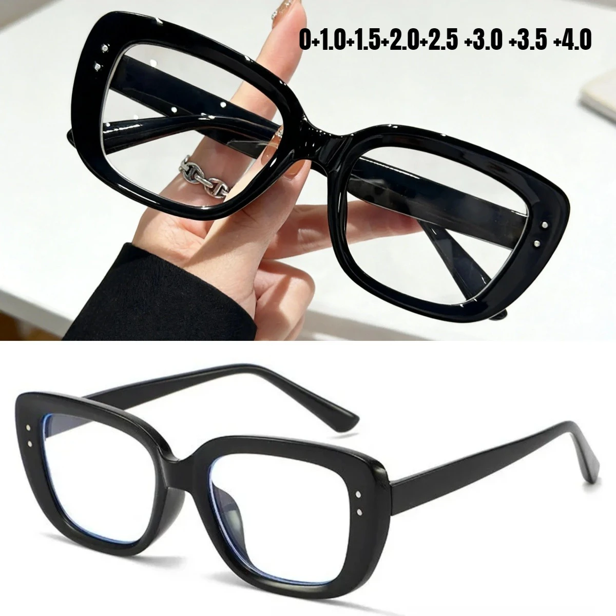 

Stylish Square-Frame Blue Light Blocking Presbyopia Glasses Unisex Fashionable High-Definition Farsighted Glasses To 0 +3.5+4.0