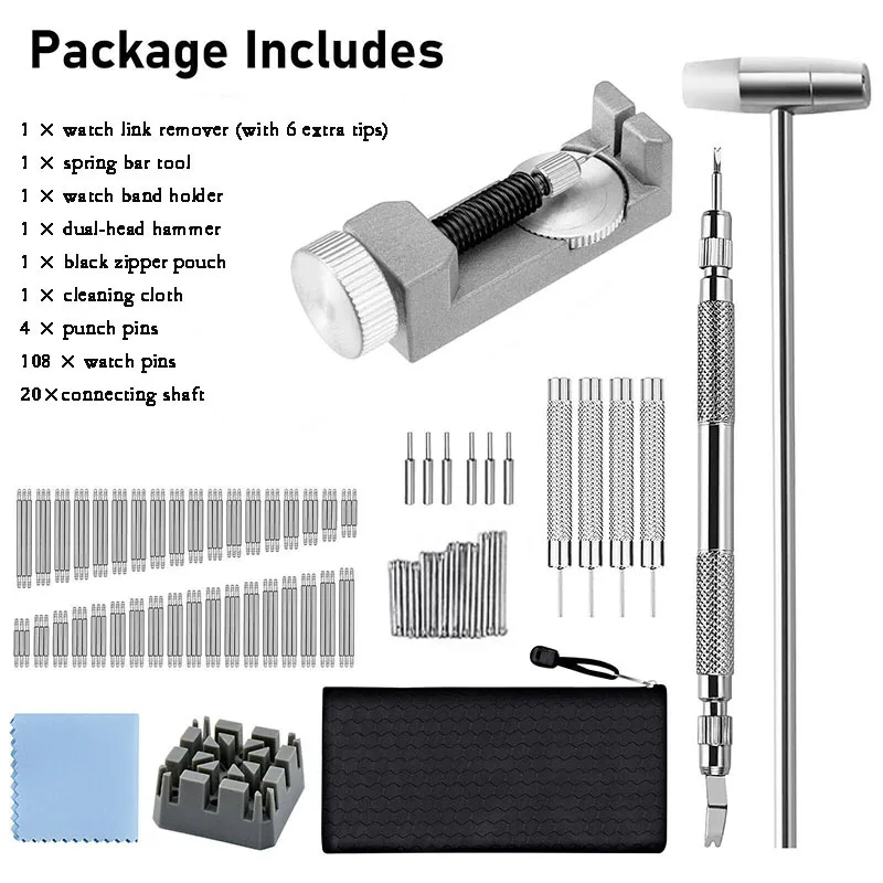 Watch Band Link Removal Tool Set Professional Watch Repair Kit With Hammer Spring Bar Pins Holder Block For Metal Watch Strap Ad