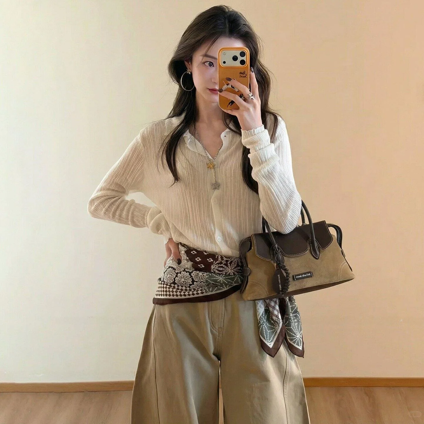 Retro Brown Scarf Belt Layered Wear Waist Curtain Pants Versatile Accessory New Arrival Spring  Shape Tri Vinyl Fiber...
