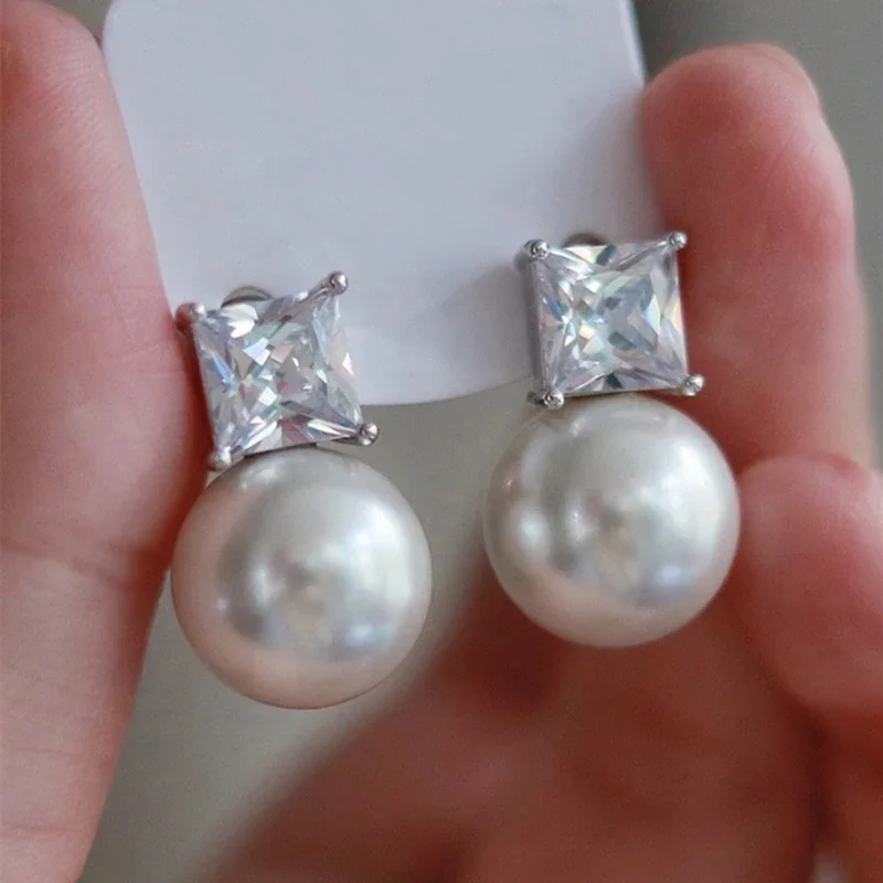 CAOSHI Temperament Imitation Pearl Earrings for Women Single Princess Cubic Zirconia Exquisite Accessories Lady\'s Jewelry Gifts