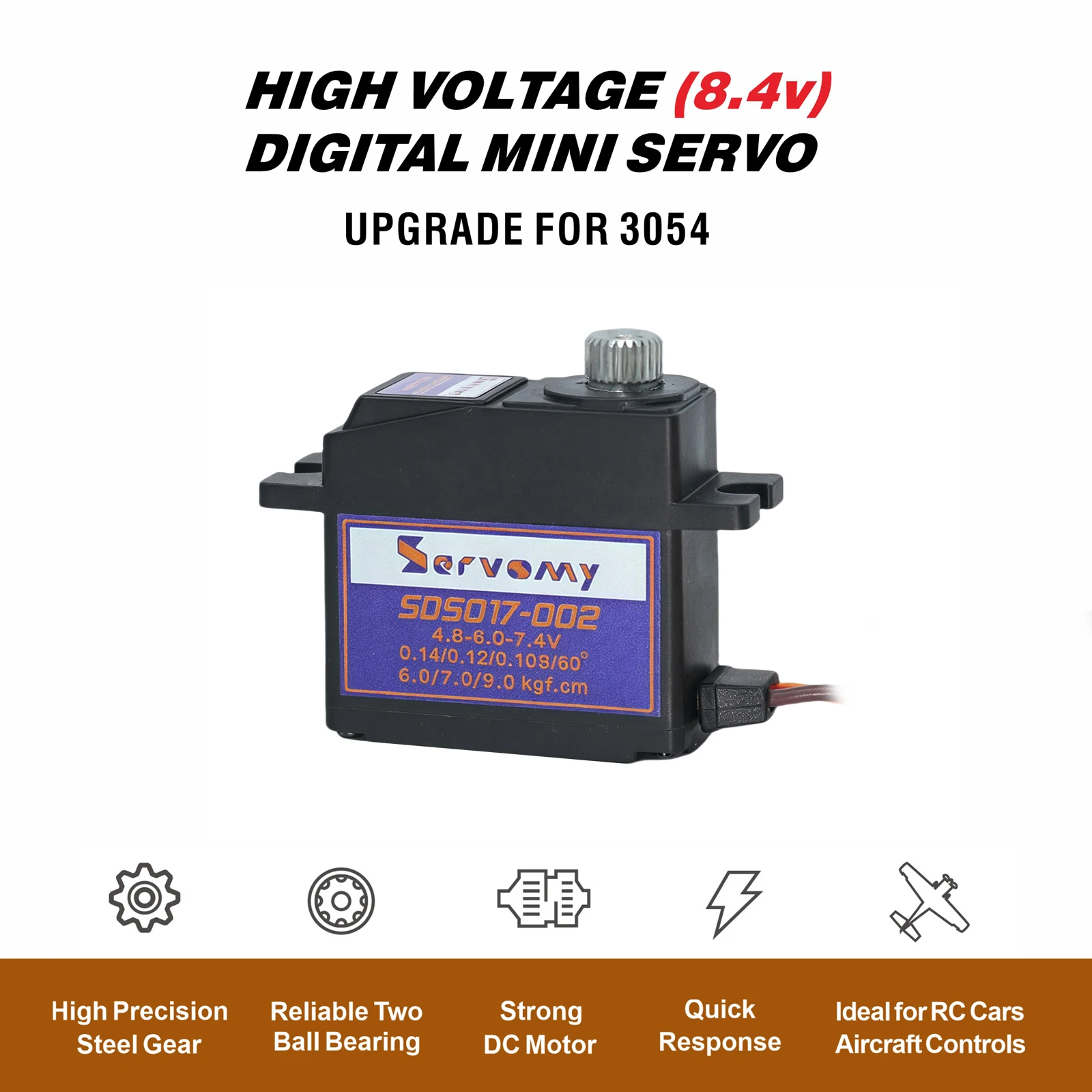 Servomy-SDS017, 17G Full Metal Gear High Torque Digital Micro Servo, 10kgf.cm 0.09s 8.4V, Dual Ball Bearings, For Robot 1/18 Car