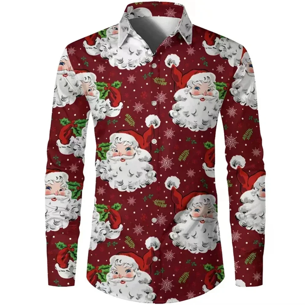 Men's Shirt Printed Christmas Classic Style Long Sleeved Fashionable High-end Men's Shirt for Street Play and Parties