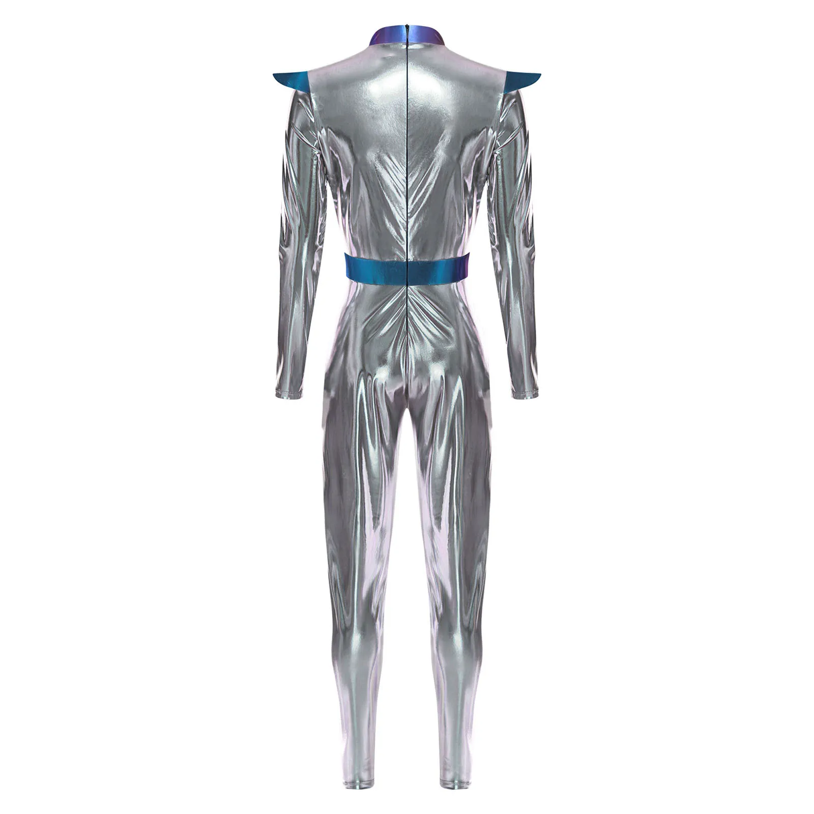 المرأة الغريبة رائد الفضاء الفضاء الخارجي كرنفال تأثيري حلي طويلة الأكمام عالية الخصر بذلة طويلة الفضاء الخارجي كتي روبوت زي