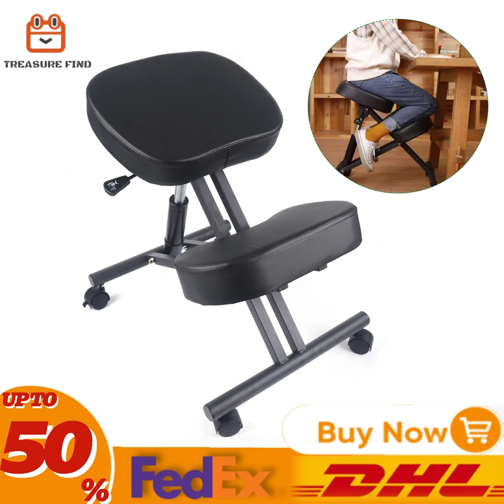 Ergonomic Adjustable Knee Chair - Pneumatic Height, Reduces Stiffness Supports Up to 250 lbs, Stylish Black Design for Any Space